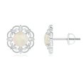 thumbnail image 1 of Angara Natural Vintage Style Opal and Diamond Fleur De Lis Earrings in Platinum for Women (Size-5mm) | October Birthstone Jewelry for Her, 1 of 5