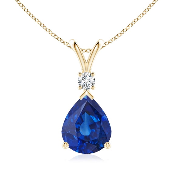 Angara Necklace - Natural 5 ct Blue Sapphire Teardrop Necklace with Diamond in 14K Yellow Gold for Women | September Birthstone, Birthday, Anniversary, Christmas, Jewelry Gift for Women