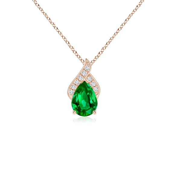 Angara Necklace - Natural Emerald Pendant Necklace in 14K Rose Gold for Women (Size-7x5mm) | May Birthstone Jewelry, Birthday, Anniversary, Christmas, Jewelry Gift for Women