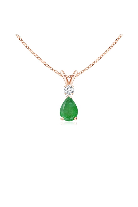 Necklace - Natural Emerald Teardrop Pendant Necklace with Diamond in 14K Rose Gold for Women (Size-6x4mm) | May Birthstone Jewelry, Birthday, Anniversary, Christmas, Jewelry Gift for Women