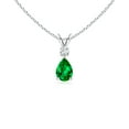 thumbnail image 1 of Angara Necklace - Natural Emerald Teardrop Pendant Necklace with Diamond in 14K White Gold for Women (Size-6x4mm) | May Birthstone Jewelry, Birthday, Anniversary, Christmas, Jewelry Gift for Women, 1 of 10