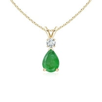 Angara Necklace - Natural Emerald Teardrop Pendant Necklace with Diamond in 14K Yellow Gold for Women (Size-7x5mm) | May Birthstone Jewelry, Birthday, Anniversary, Christmas, Jewelry Gift for Women