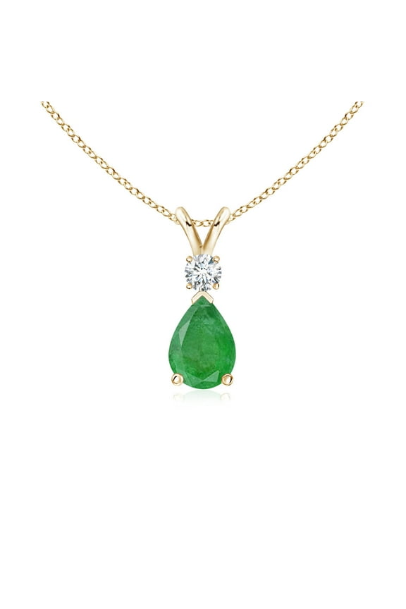 Necklace - Natural Emerald Teardrop Pendant Necklace with Diamond in 14K Yellow Gold for Women (Size-7x5mm) | May Birthstone Jewelry, Birthday, Anniversary, Christmas, Jewelry Gift for Women