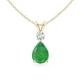 thumbnail image 1 of Angara Necklace - Natural Emerald Teardrop Pendant Necklace with Diamond in 14K Yellow Gold for Women (Size-8x6mm) | May Birthstone Jewelry, Birthday, Anniversary, Christmas, Jewelry Gift for Women, 1 of 10
