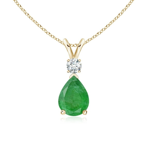Angara Necklace - Natural Emerald Teardrop Pendant Necklace with Diamond in 14K Yellow Gold for Women (Size-8x6mm) | May Birthstone Jewelry, Birthday, Anniversary, Christmas, Jewelry Gift for Women