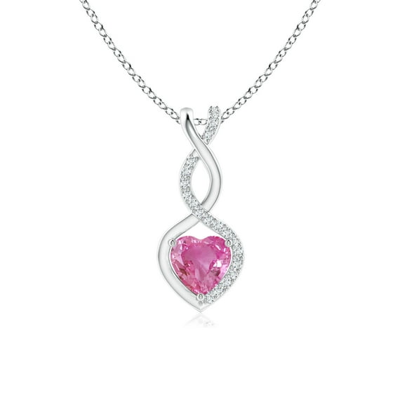 Angara Necklace - Natural Pink Sapphire Infinity Heart Necklace with Diamond Accents in 925 Sterling Silver for Women (Size-5mm) | September Birthstone, Birthday, Anniversary, Jewelry Gift for Women