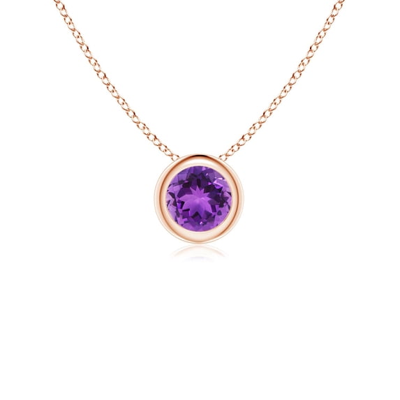 Angara Necklace - Natural Round Amethyst Solitaire Pendant Necklace in 14K Rose Gold for Women (Size-4mm) | February Birthstone Jewelry, Birthday, Anniversary, Christmas, Jewelry Gift for Women