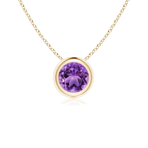 Angara Necklace - Natural Round Amethyst Solitaire Pendant Necklace in 14K Yellow Gold for Women (Size-5mm) | February Birthstone Jewelry, Birthday, Anniversary, Christmas, Jewelry Gift for Women