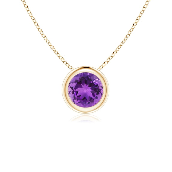 Angara Necklace - Natural Round Amethyst Solitaire Pendant Necklace in 14K Yellow Gold for Women (Size-5mm) | February Birthstone Jewelry, Birthday, Anniversary, Christmas, Jewelry Gift for Women