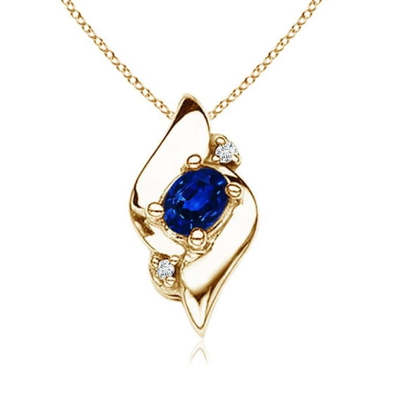 Angara Necklace - Natural Shell Style Oval Sapphire and Diamond Necklace in 14K Yellow Gold for Women (Size-4x3mm) | September Birthstone, Birthday, Anniversary, Christmas, Jewelry Gift for Women