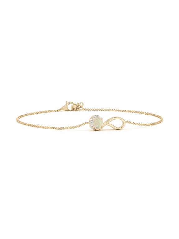 October Birthstone Bracelet - Natural Opal Libra Ribbon Bracelet with Diamond Accents (Size-5mm) | 14K Yellow Gold Bracelet for Women