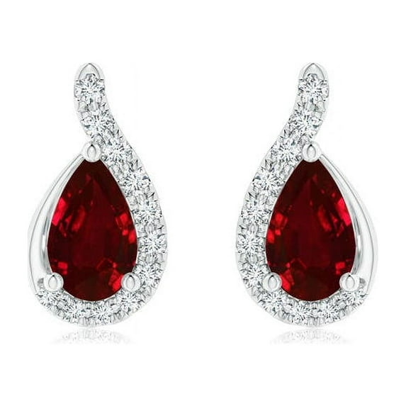 Angara Pear Shaped Natural Ruby Earrings with Diamond for Women in 14K White Gold (Size-5x3mm) – July Birthstone Jewelry | Prong Set Ruby Earrings