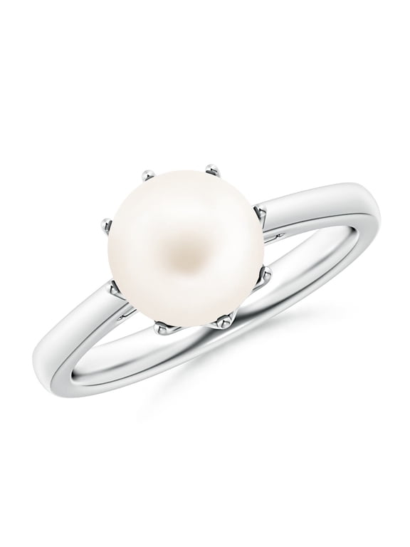 Rings - Freshwater Cultured Pearl Solitaire Crown Ring in 14K White Gold for Women | June Birthstone Jewelry, Birthday, Anniversary, Jewelry Gift for Women