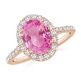 thumbnail image 1 of Angara Rings - Natural 1.9 ct Pink Sapphire Halo Ring with Diamonds in 14K Rose Gold for Women (Size-9x7mm) | September Birthstone Jewelry, Birthday, Anniversary, Jewelry Gift for Women, 1 of 8