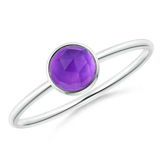 Angara Rings - Natural Round Amethyst Stackable Ring in 14K White Gold for Women (Size-5mm) | February Birthstone Jewelry, Birthday, Anniversary, Jewelry Gift for Women