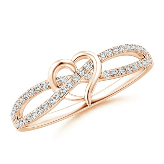 Angara Rings - Natural Round Diamond Heart Promise Ring in 14K Rose Gold for Women (Size-1mm | Color-H | Clarity-SI2) | April Birthstone Jewelry, Birthday, Anniversary, Jewelry Gift for Women