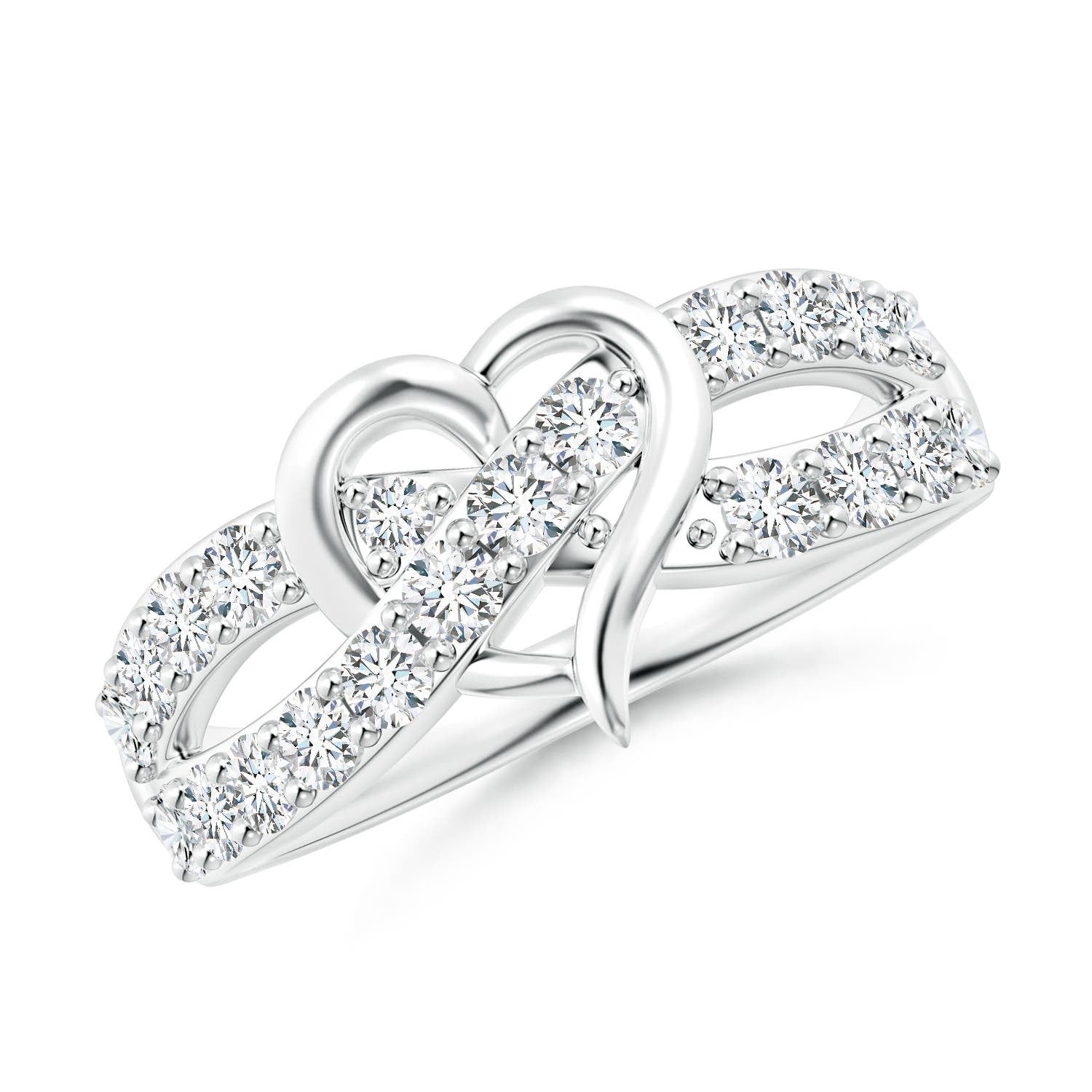 Angara Rings - Natural Round Diamond Heart Promise Ring in 14K White ...