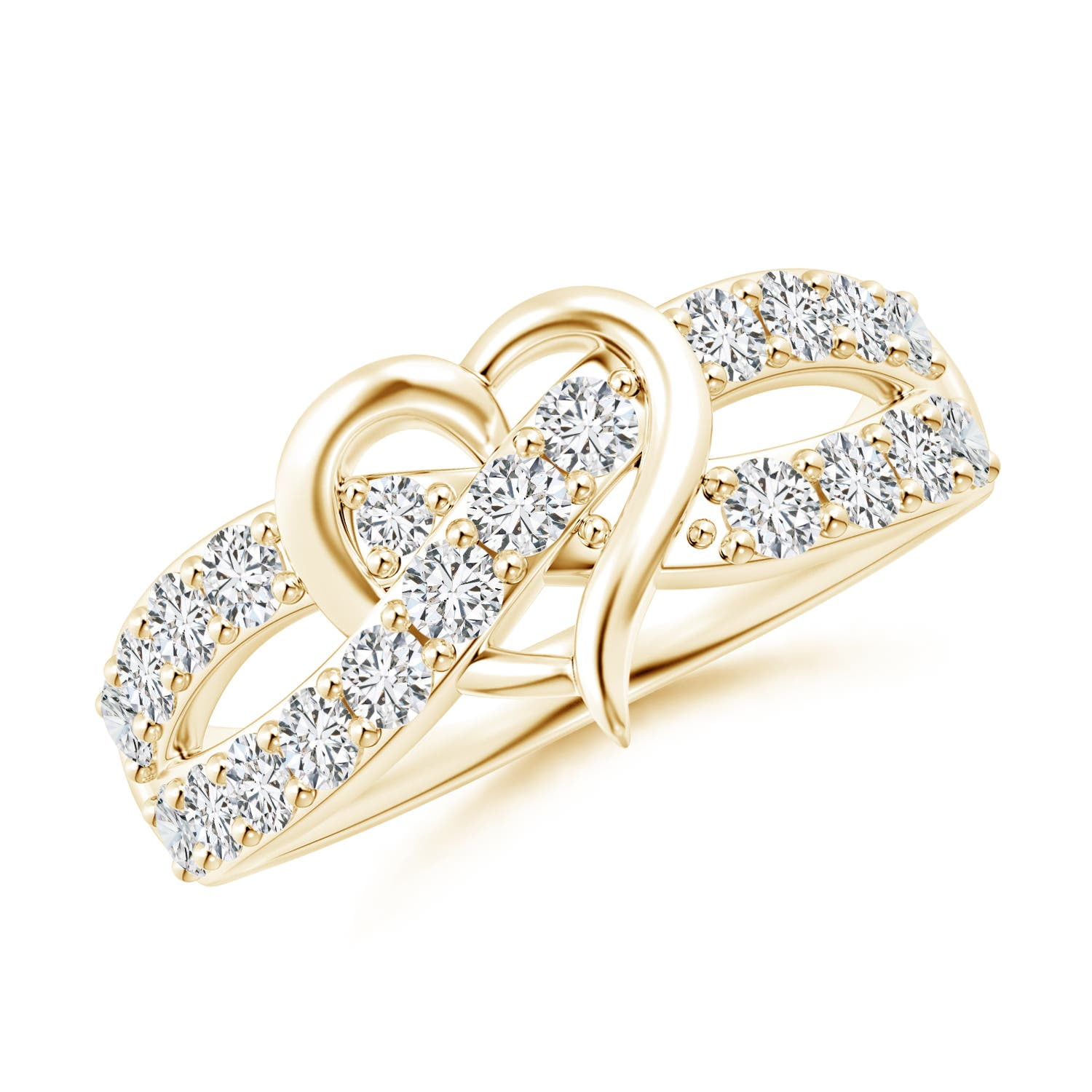 Angara Rings - Natural Round Diamond Heart Promise Ring in 14K Yellow ...