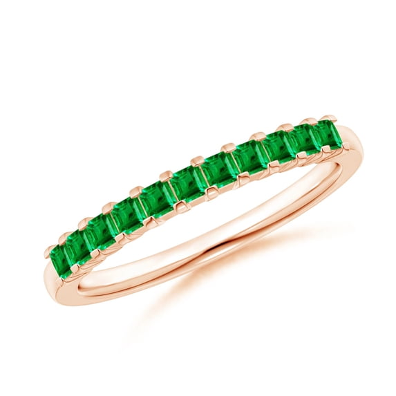 Angara Rings - Natural Square Shape Emerald Semi Eternity Wedding Ring in 14K Rose Gold for Women (Size-1.9mm) | May Birthstone Jewelry, Birthday, Anniversary, Jewelry Gift for Women