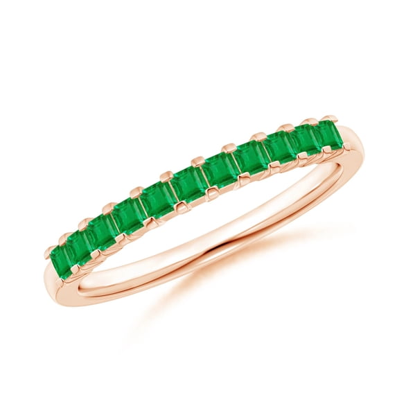 Angara Rings - Natural Square Shape Emerald Semi Eternity Wedding Ring in 14K Rose Gold for Women (Size-1.9mm) | May Birthstone Jewelry, Birthday, Anniversary, Jewelry Gift for Women