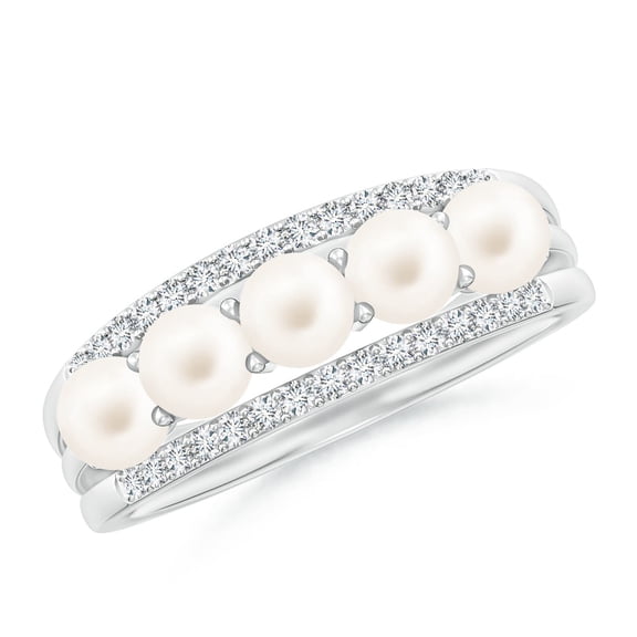 ANGARA Seed Freshwater Cultured Pearl and Diamond Ring in 14K White Gold for Women | June Birthstone, Birthday, Anniversary, Jewelry Gift for Women | Pearl Ring