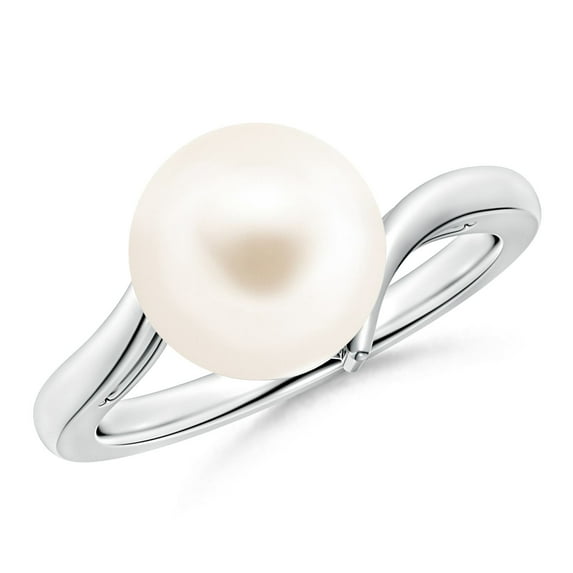 Angara Solitaire Freshwater Cultured Pearl Bypass Ring in 14K White Gold for Women | June Birthstone Jewelry for Her