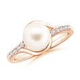 thumbnail image 1 of Angara Solitaire Freshwater Cultured Pearl Bypass Ring with Diamonds in 14K Rose Gold for Women | June Birthstone Jewelry for Her, 1 of 8