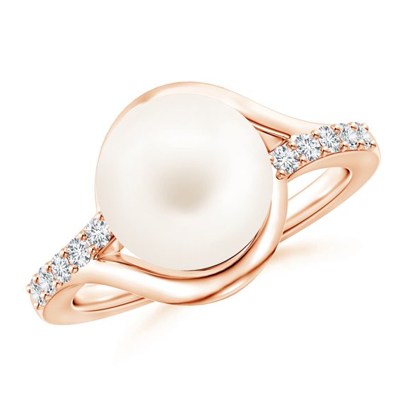 Angara Solitaire Freshwater Cultured Pearl Bypass Ring with Diamonds in 14K Rose Gold for Women | June Birthstone Jewelry for Her
