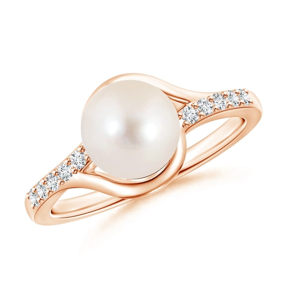 Angara Solitaire Freshwater Cultured Pearl Bypass Ring with Diamonds in 14K Rose Gold for Women | June Birthstone Jewelry for Her