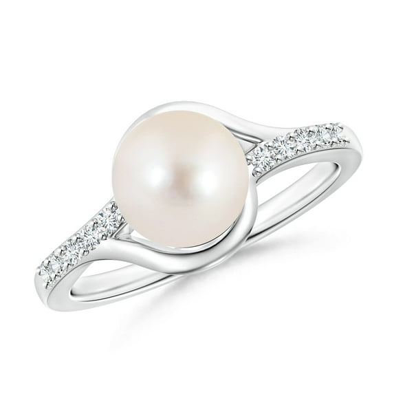 Angara Solitaire Freshwater Cultured Pearl Bypass Ring with Diamonds in 14K White Gold for Women | June Birthstone Jewelry for Her
