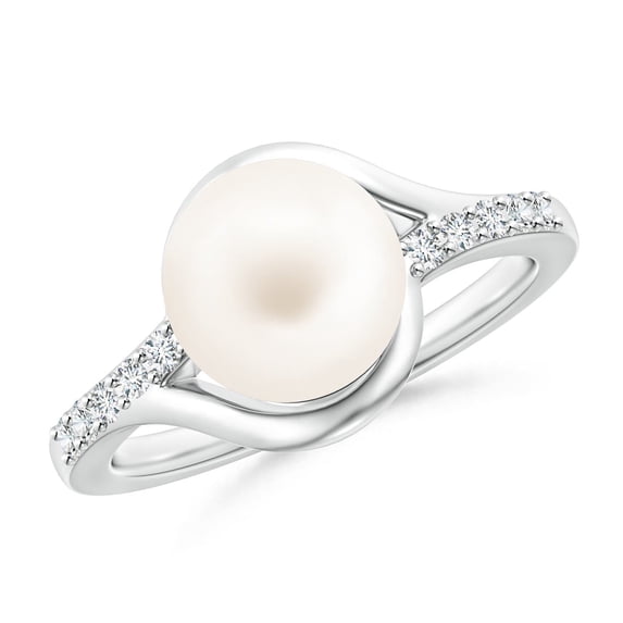 Angara Solitaire Freshwater Cultured Pearl Bypass Ring with Diamonds in 14K White Gold for Women | June Birthstone Jewelry for Her