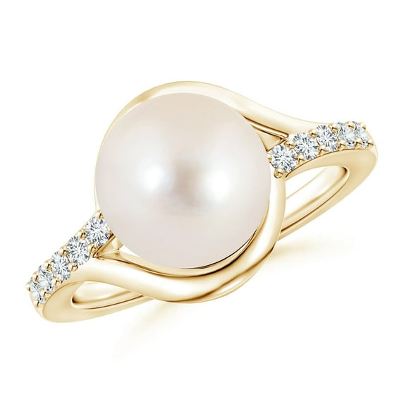 Angara Solitaire Freshwater Cultured Pearl Bypass Ring with Diamonds in 14K Yellow Gold for Women | June Birthstone Jewelry for Her