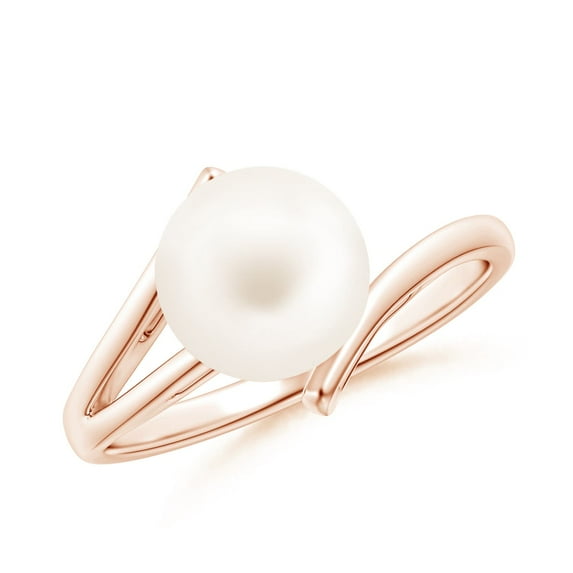 ANGARA Solitaire Freshwater Cultured Pearl Bypass Split Shank Ring in 14K Rose Gold for Women | June Birthstone, Birthday, Anniversary, Jewelry Gift for Women | Pearl Ring