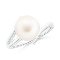 ANGARA Solitaire Freshwater Cultured Pearl Bypass Split Shank Ring in 14K White Gold for Women | June Birthstone, Birthday, Anniversary, Jewelry Gift for Women | Pearl Ring