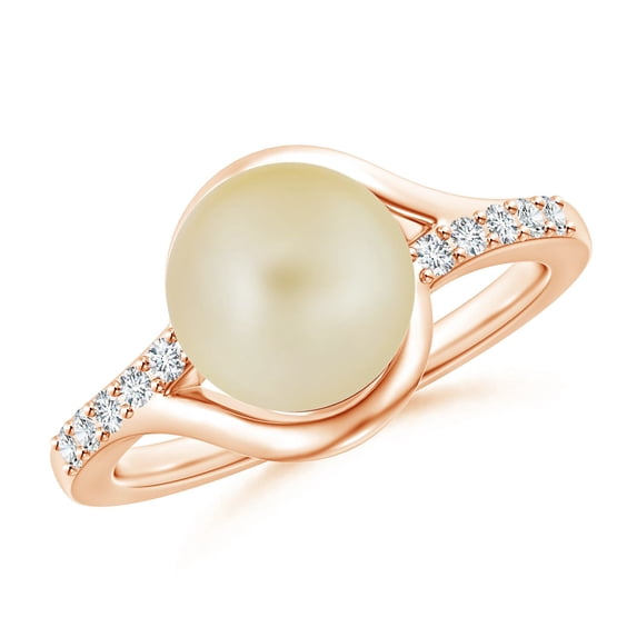 ANGARA Solitaire Golden South Sea Cultured Pearl Bypass Ring with Diamonds in 14K Rose Gold for Women | June Birthstone, Birthday, Anniversary, Jewelry Gift for Women | Pearl Ring