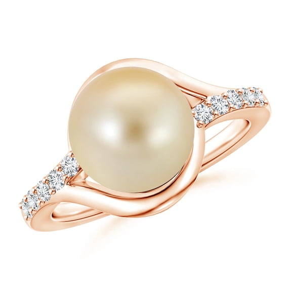 ANGARA Solitaire Golden South Sea Cultured Pearl Bypass Ring with Diamonds in 14K Rose Gold for Women | June Birthstone, Birthday, Anniversary, Jewelry Gift for Women | Pearl Ring