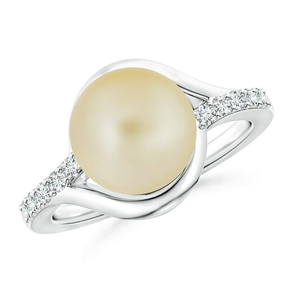 Angara Solitaire Golden South Sea Cultured Pearl Bypass Ring with Diamonds in 14K White Gold for Women | June Birthstone Jewelry for Her