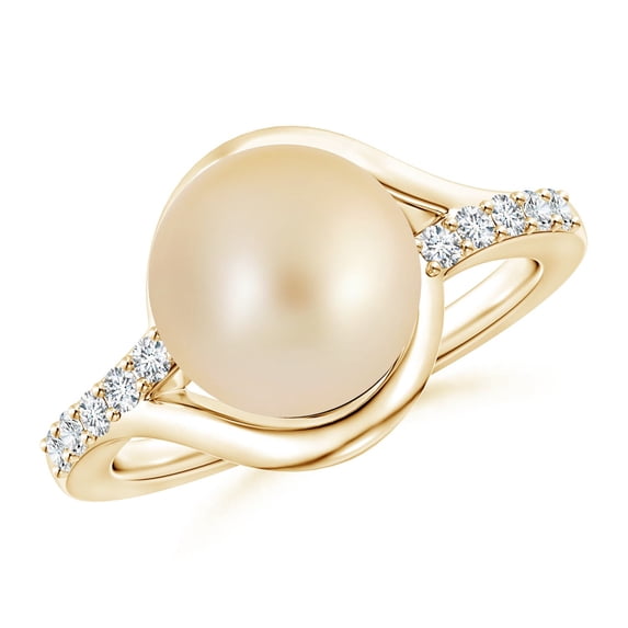 ANGARA Solitaire Golden South Sea Cultured Pearl Bypass Ring with Diamonds in 14K Yellow Gold for Women | June Birthstone, Birthday, Anniversary, Jewelry Gift for Women | Pearl Ring