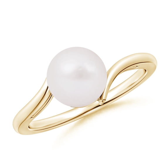 Angara Solitaire Japanese Akoya Cultured Pearl Bypass Ring in 14K Yellow Gold for Women | June Birthstone Jewelry for Her