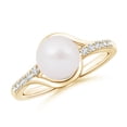 thumbnail image 1 of ANGARA Solitaire Japanese Akoya Cultured Pearl Bypass Ring with Diamonds in 14K Yellow Gold for Women | June Birthstone, Birthday, Anniversary, Jewelry Gift for Women | Pearl Ring, 1 of 8