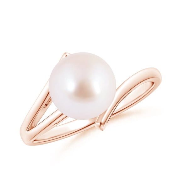 ANGARA Solitaire Japanese Akoya Cultured Pearl Bypass Split Shank Ring in 14K Rose Gold for Women | June Birthstone, Birthday, Anniversary, Jewelry Gift for Women | Pearl Ring
