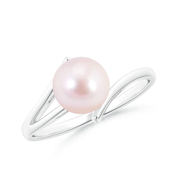 ANGARA Solitaire Japanese Akoya Cultured Pearl Bypass Split Shank Ring in 14K White Gold for Women | June Birthstone, Birthday, Anniversary, Jewelry Gift for Women | Natural Pearl Ring