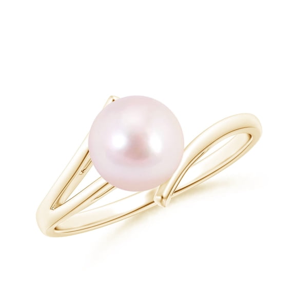ANGARA Solitaire Japanese Akoya Cultured Pearl Bypass Split Shank Ring in 14K Yellow Gold for Women | June Birthstone, Birthday, Anniversary, Jewelry Gift for Women | Pearl Ring