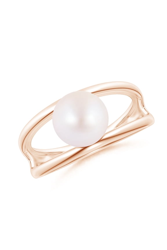 Solitaire Japanese Akoya Cultured Pearl Double Shank Ring in 14K Rose Gold for Women | June Birthstone, Birthday, Anniversary, Jewelry Gift for Women | Pearl Ring