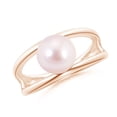 thumbnail image 1 of Angara Solitaire Japanese Akoya Cultured Pearl Double Shank Ring in 14K Rose Gold for Women | June Birthstone Jewelry for Her, 1 of 8