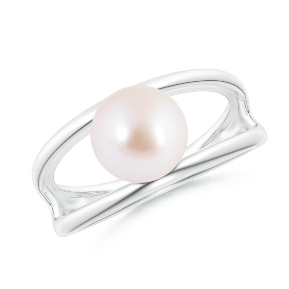 ANGARA Solitaire Japanese Akoya Cultured Pearl Double Shank Ring in 14K White Gold for Women | June Birthstone, Birthday, Anniversary, Jewelry Gift for Women | Pearl Ring