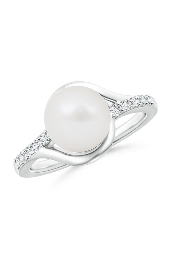 Solitaire South Sea Cultured Pearl Bypass Ring with Diamonds in 14K White Gold for Women | June Birthstone, Birthday, Anniversary, Jewelry Gift for Women | Pearl Ring