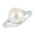 thumbnail image 1 of Angara Solitaire South Sea Cultured Pearl Bypass Ring with Diamonds in 14K White Gold for Women | June Birthstone Jewelry for Her, 1 of 8