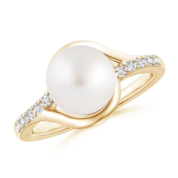 ANGARA Solitaire South Sea Cultured Pearl Bypass Ring with Diamonds in 14K Yellow Gold for Women | June Birthstone, Birthday, Anniversary, Jewelry Gift for Women | Pearl Ring