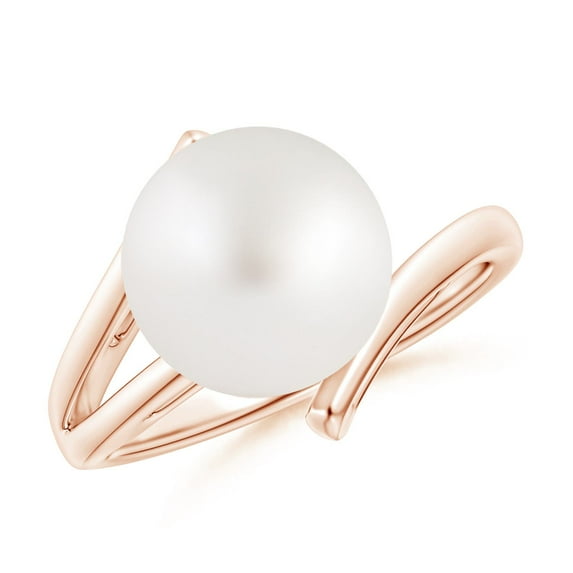 Angara Solitaire South Sea Cultured Pearl Bypass Split Shank Ring in 14K Rose Gold for Women | June Birthstone Jewelry for Her